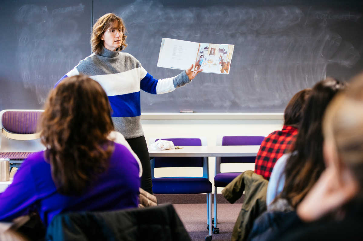 Professor teaching a class of students